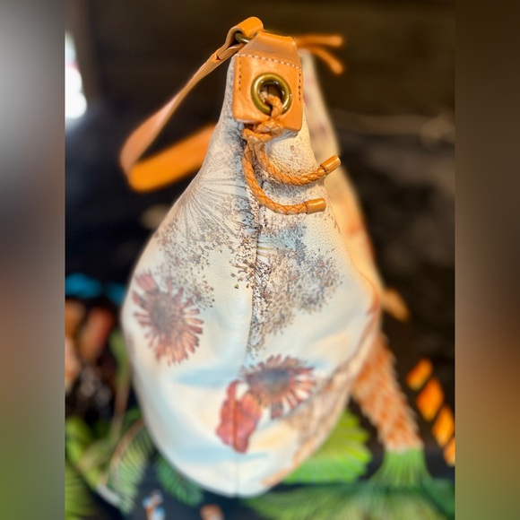 Miss Albright Anthropologie Floral Boho Whimsical Leather Hobo Shoulder Bag - Picture 5 of 14